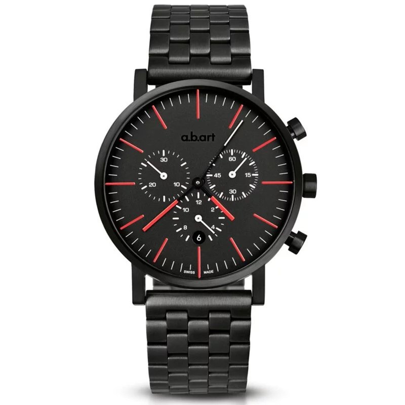 a.b.art 包浩斯极简终极车队三眼计时码表-黑红不锈钢带款OC150SB - 男表/中性表 - 不锈钢 黑色