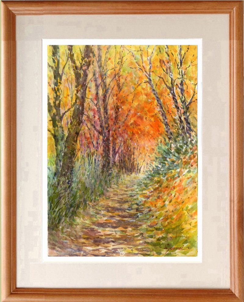 Watercolor original painting Small diameter of autumn leaves - 海报/装饰画/版画 - 纸 橘色