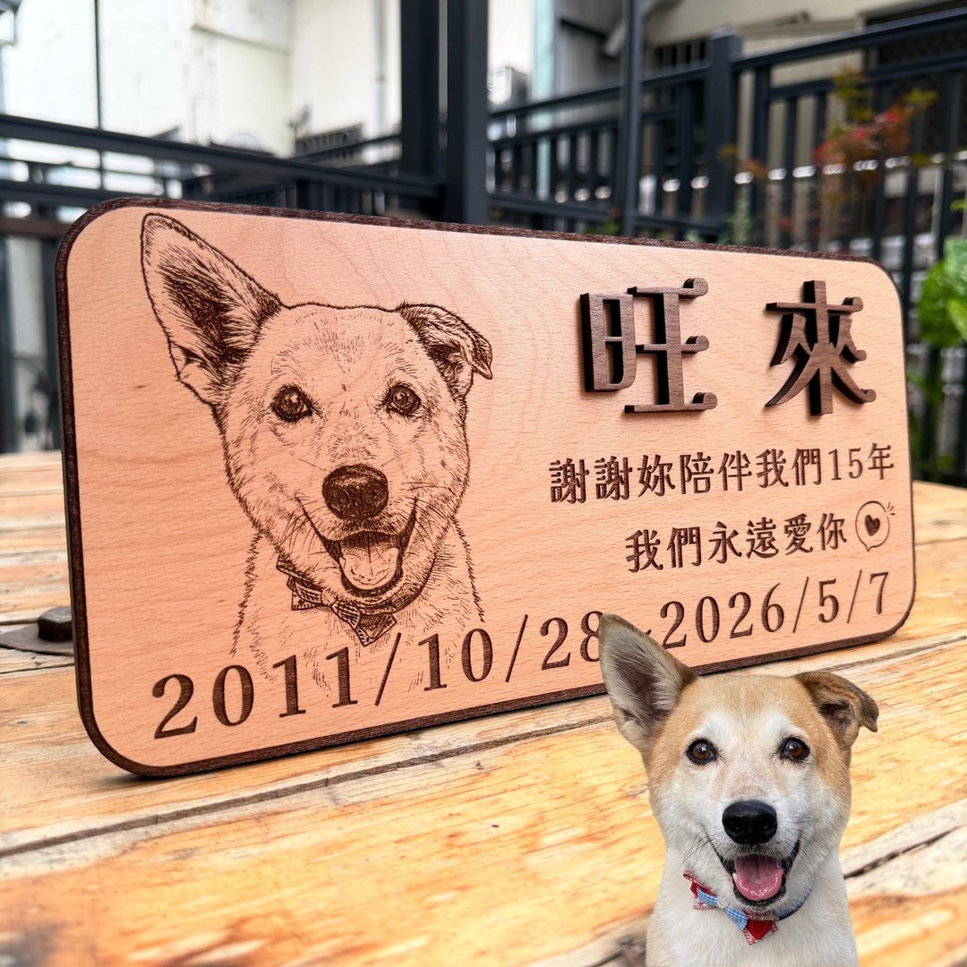 定制化实木挂牌 内有毛孩请随手关门 疗愈猫狗肖像 定制化毛孩照 - 门帘/门牌 - 木头 