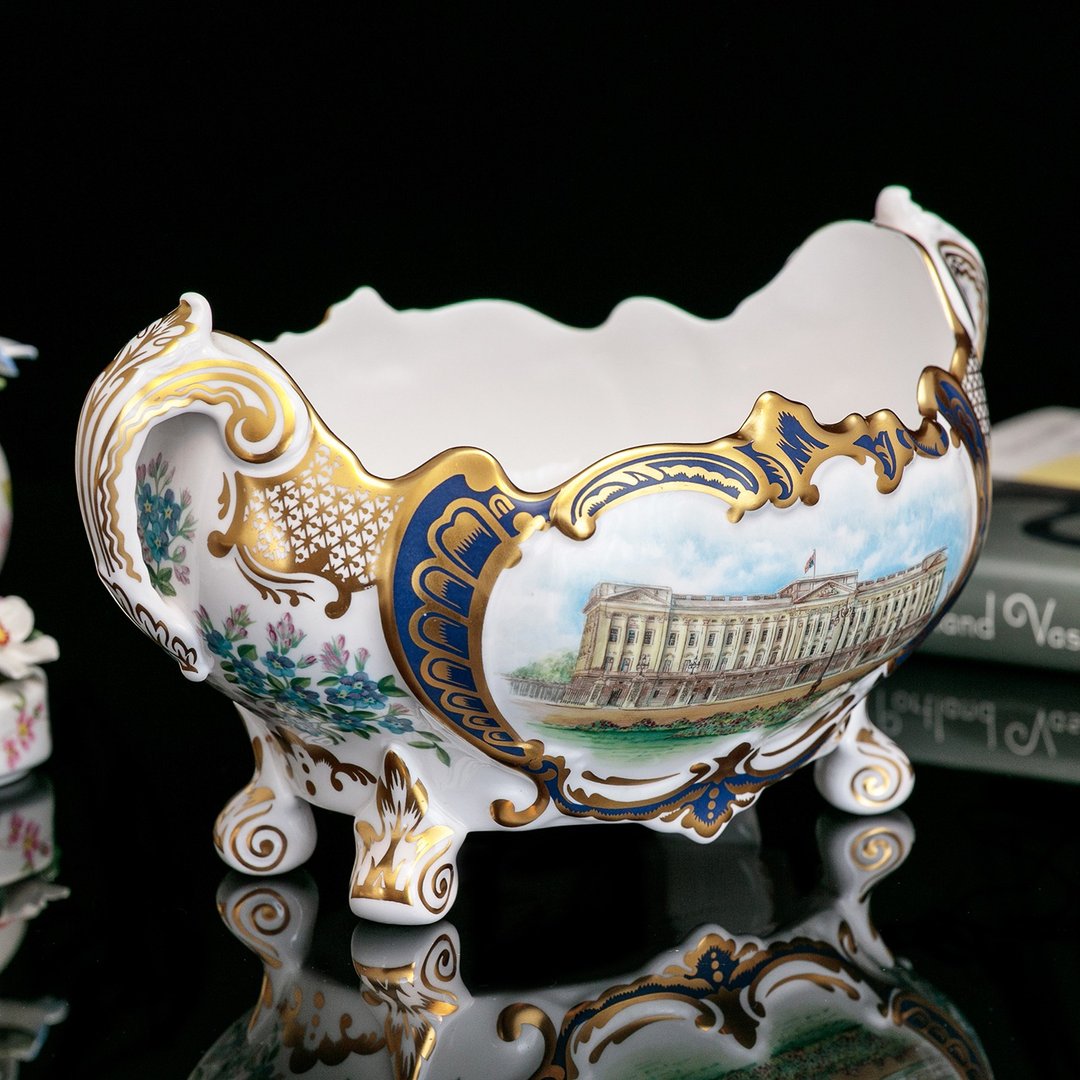 限量英国制Spode女王2002手绘浮雕骨瓷迎宾花盆碗装饰盆帝王钵 - 摆饰 - 瓷 