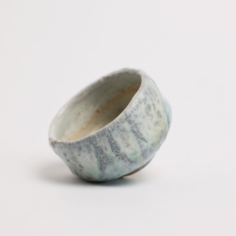 明芽窑 l 柴烧缩志野小茶碗 水蓝 蓝 缩釉 陶器 陶杯 陶艺品 T - 茶具/茶杯 - 陶 蓝色