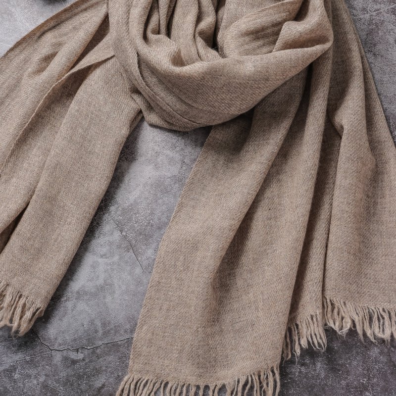 顶级高山Cashmere 围巾 原色无染中褐 亲肤透气 高山雪地 - 围巾/披肩 - 羊毛 卡其色