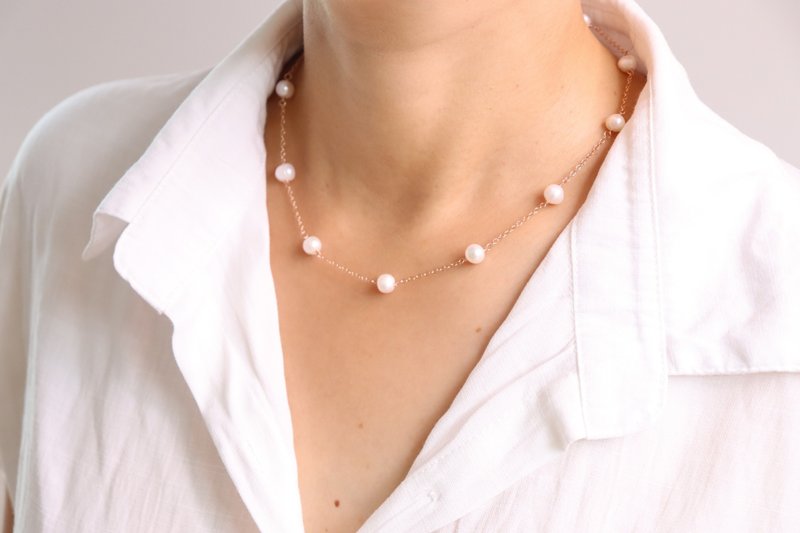 (14KGF) 简约迷人。极致简约的淡水珍珠项链，新娘饰品 - 项链 - 珍珠 白色