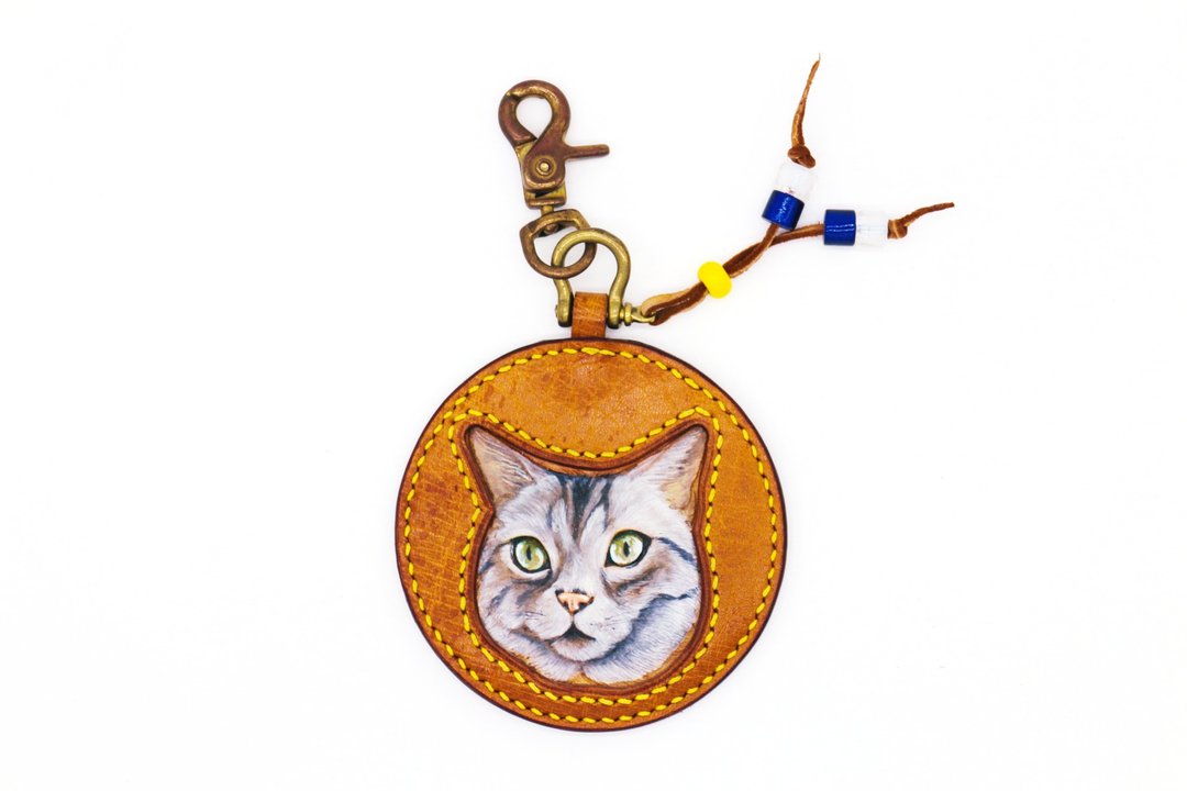 钥匙扣 吊饰 雕刻皮具 可爱猫猫 小众风格 - 钥匙链/钥匙包 - 真皮 