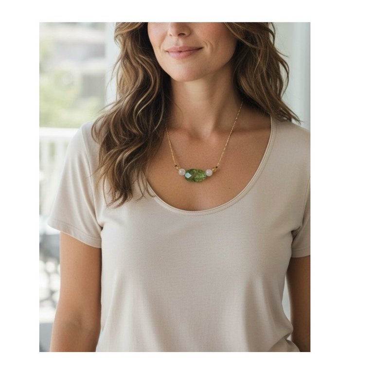 天然绿幽灵水晶项链内含天然矿物包体 - 项链 - 铜/黄铜 