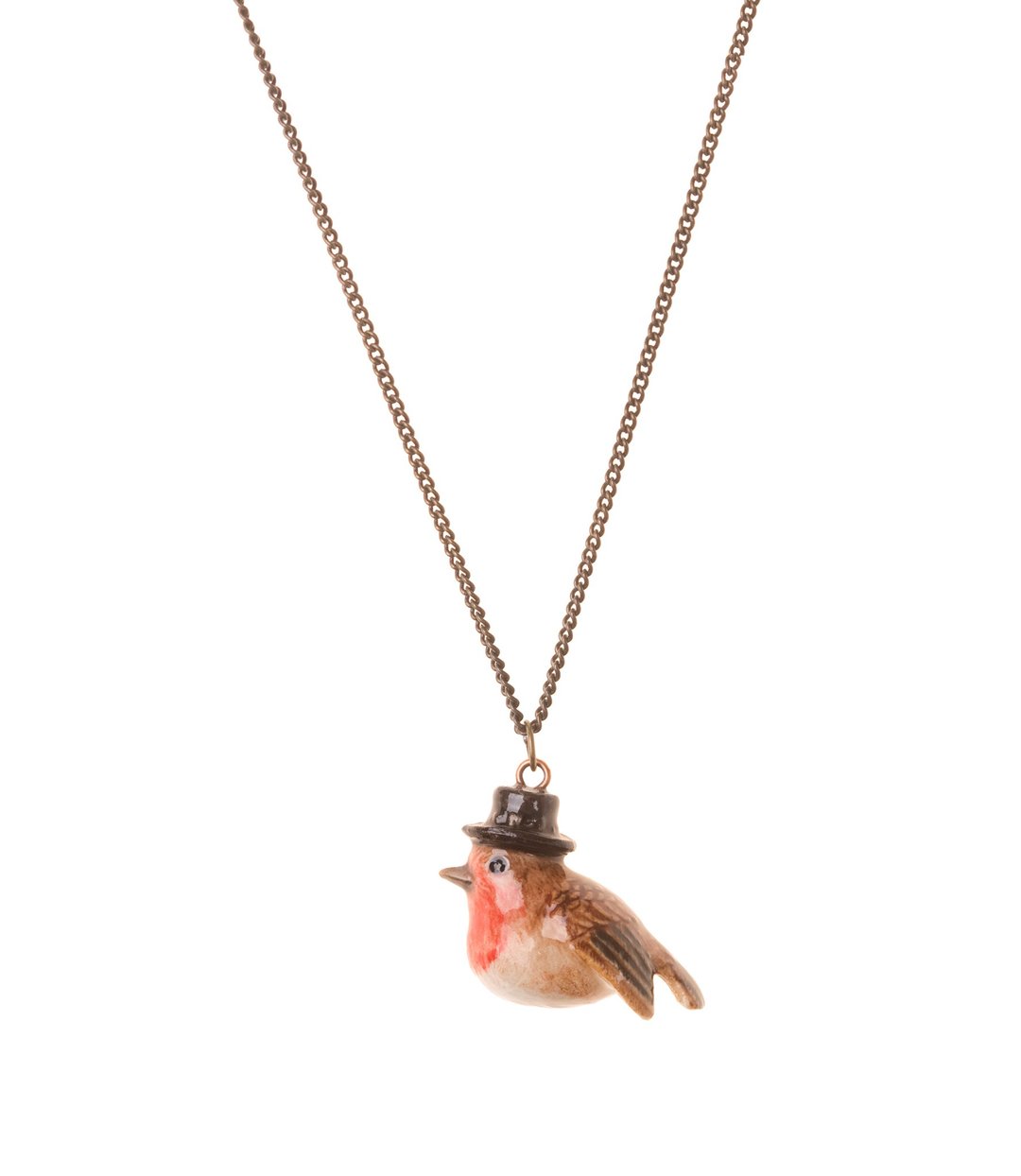 AndMary 手绘瓷项链-戴帽子知更鸟 礼盒包装 Robin  Necklace - 项链 - 瓷 红色