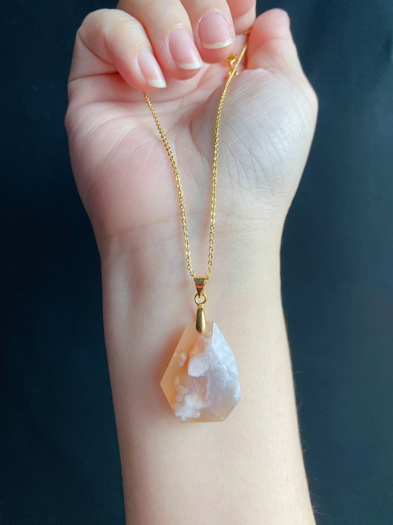 孤品 樱花玛瑙 超美 钻石 水中花 项链 闺密 天然石 - 项链 - 水晶 橘色
