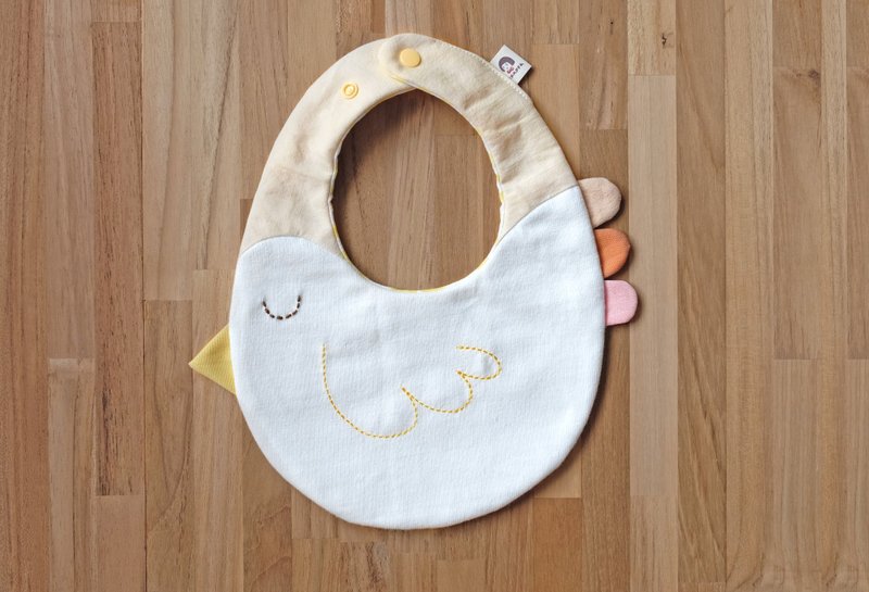 动物造型 萌睡小鸟儿围兜 纯棉针织布 日本制二重纱 弥月礼口水巾 - 围嘴/口水巾 - 纸 黄色