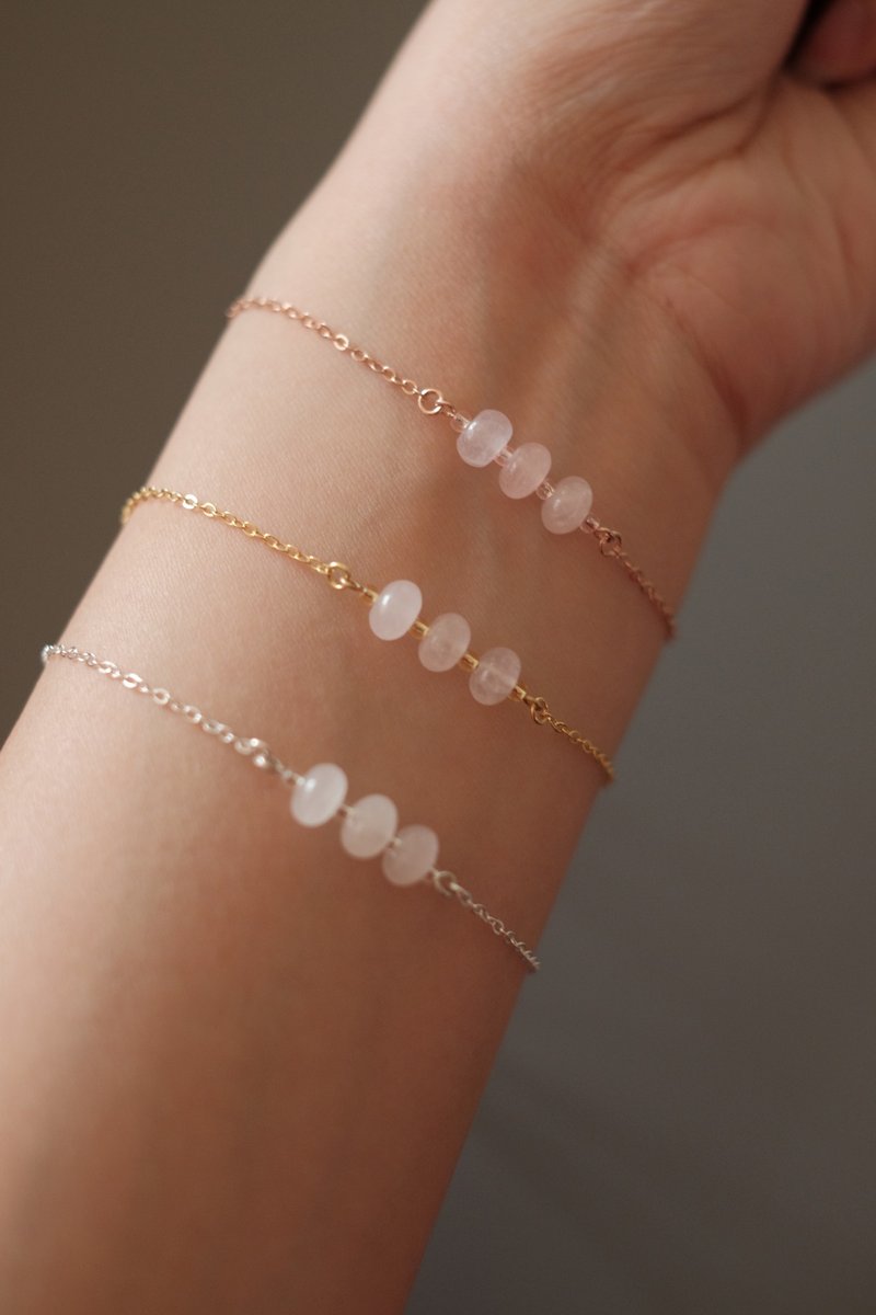 【淡雅之美】腕 天然粉晶/白玉髓 全925纯银手链 (金/银/玫瑰金) - 手链/手环 - 纯银 粉红色