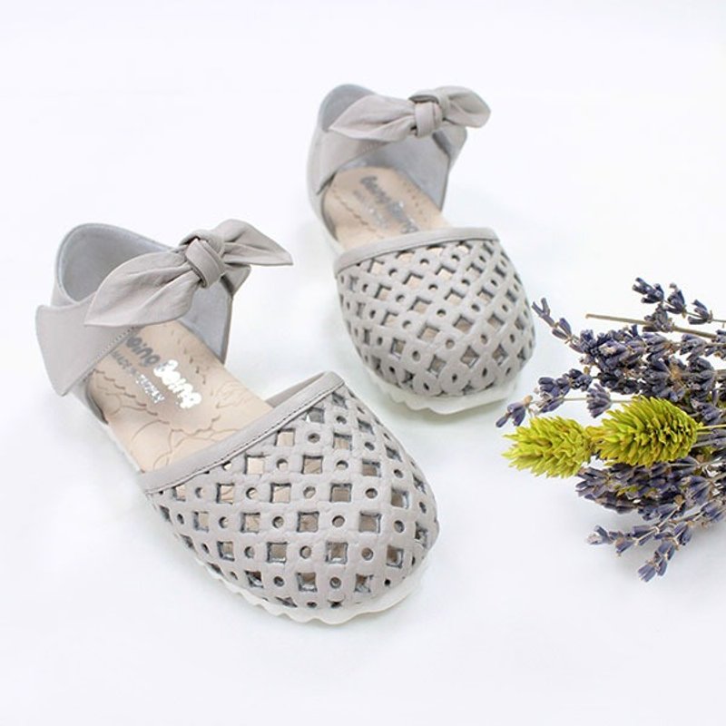 镂空女童凉鞋 – 象牙灰 ( 偏米色 ) - 童装鞋 - 真皮 银色