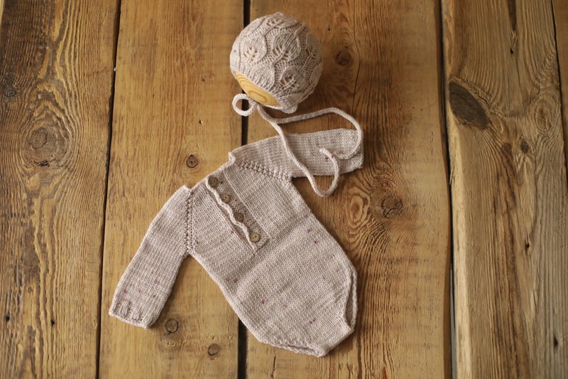 Newborn solid pink outfit, photography props girl, baby bonnet, gowns girls - 婴儿饰品 - 羊毛 粉红色