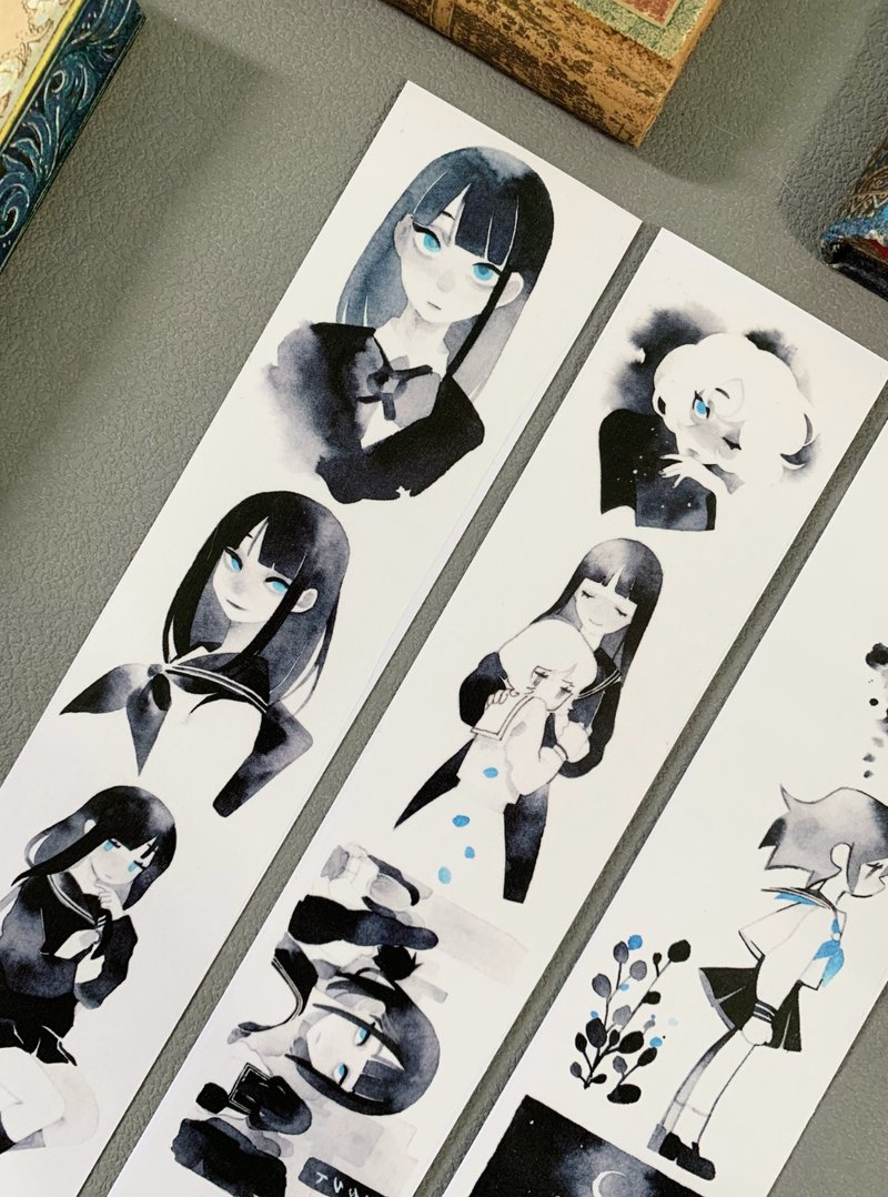 潘朵拉 文学少女 水彩手繪稿 和紙膠帶 台灣製 10米卷 - 纸胶带 - 其他材质 黑色