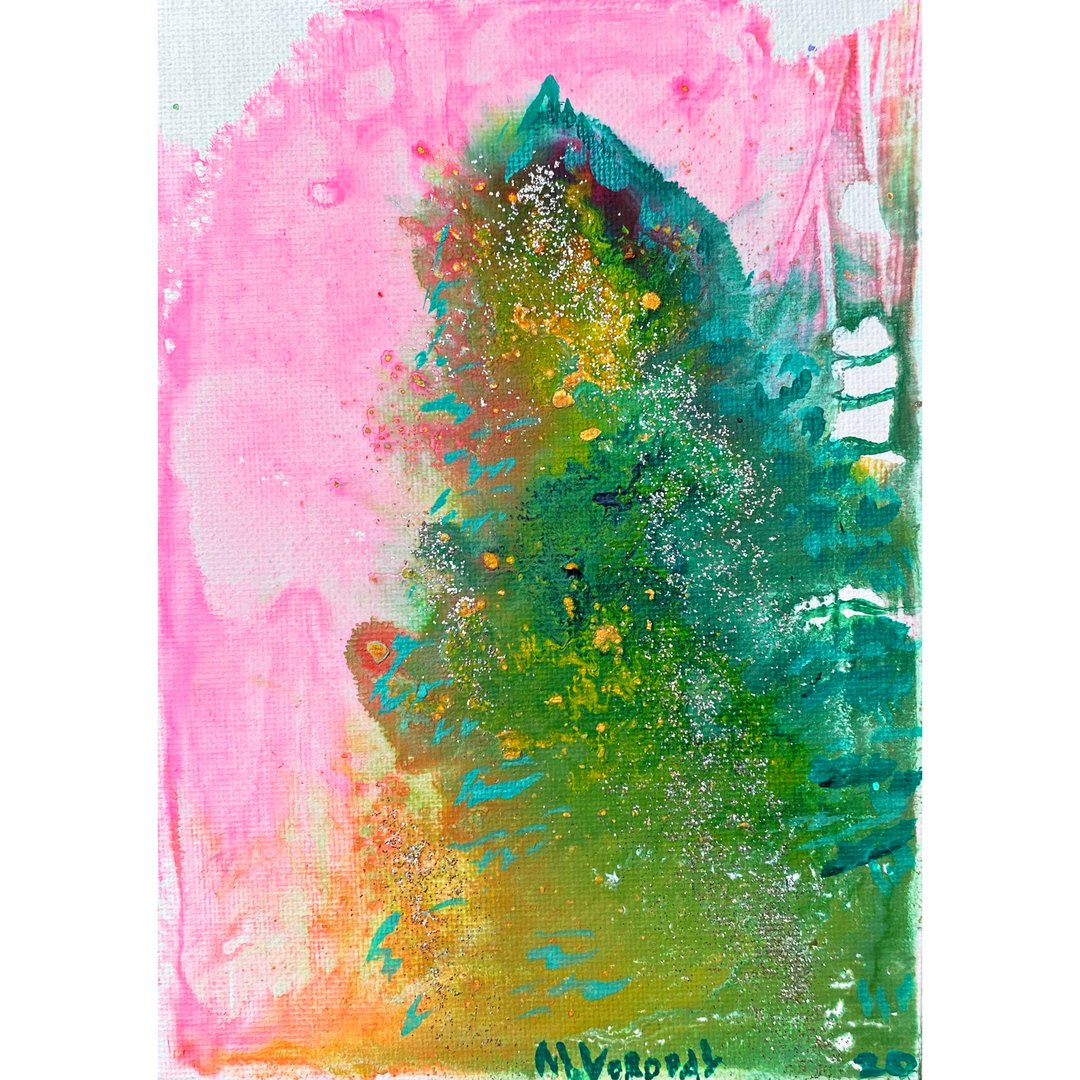 Limited Edition Abstract Painting Christmas Tree Green Pink by MargaryShopUSA - 其他 - 压克力 多色