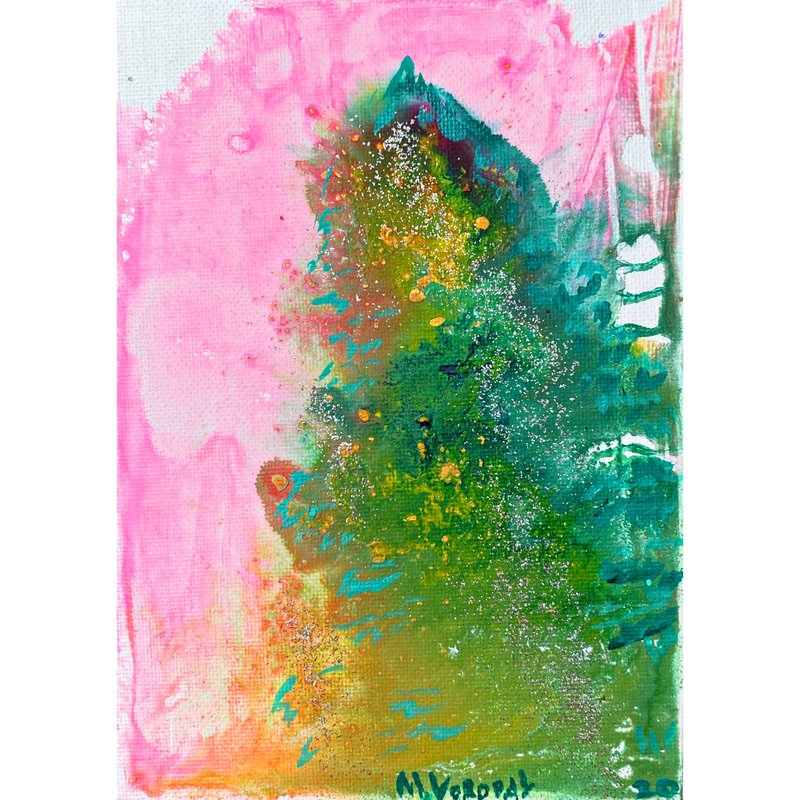 Limited Edition Abstract Painting Christmas Tree Green Pink by MargaryShopUSA - 其他 - 压克力 多色