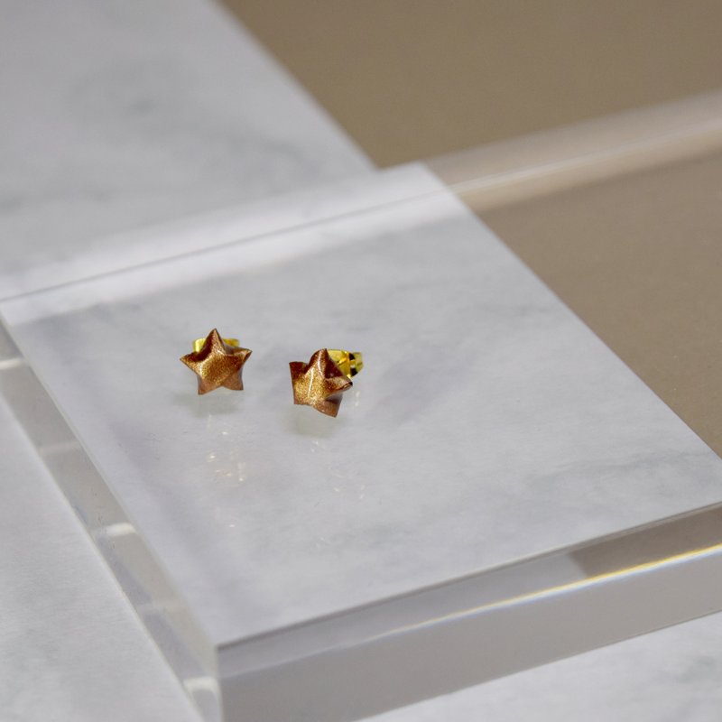 可爱小物复古铜色幸运星星防水手工耳环 - 耳环/耳夹 - 纯银 咖啡色