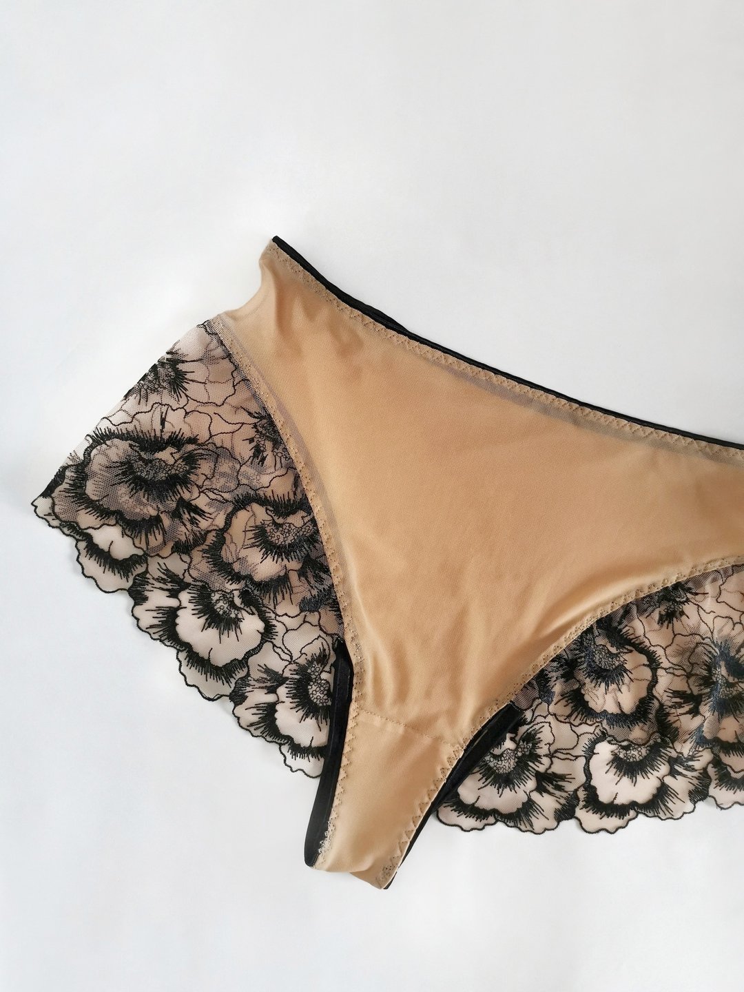 High waist culotte panties - Floral lace lingerie - Women's sexy underwear - 女士内衣裤 - 聚酯纤维 咖啡色