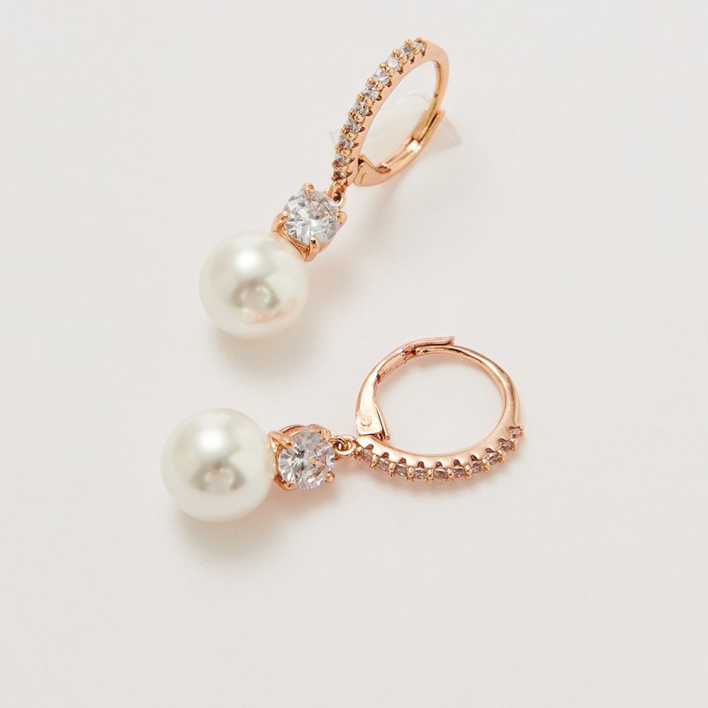 璀璨方钻珍珠耳环 (共两色) - 耳环/耳夹 - 铜/黄铜 