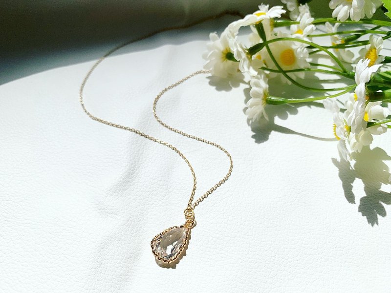 小水滴锆石黄铜包边镀14k短项链_锁骨项链_长项链 - 项链 - 水晶 透明
