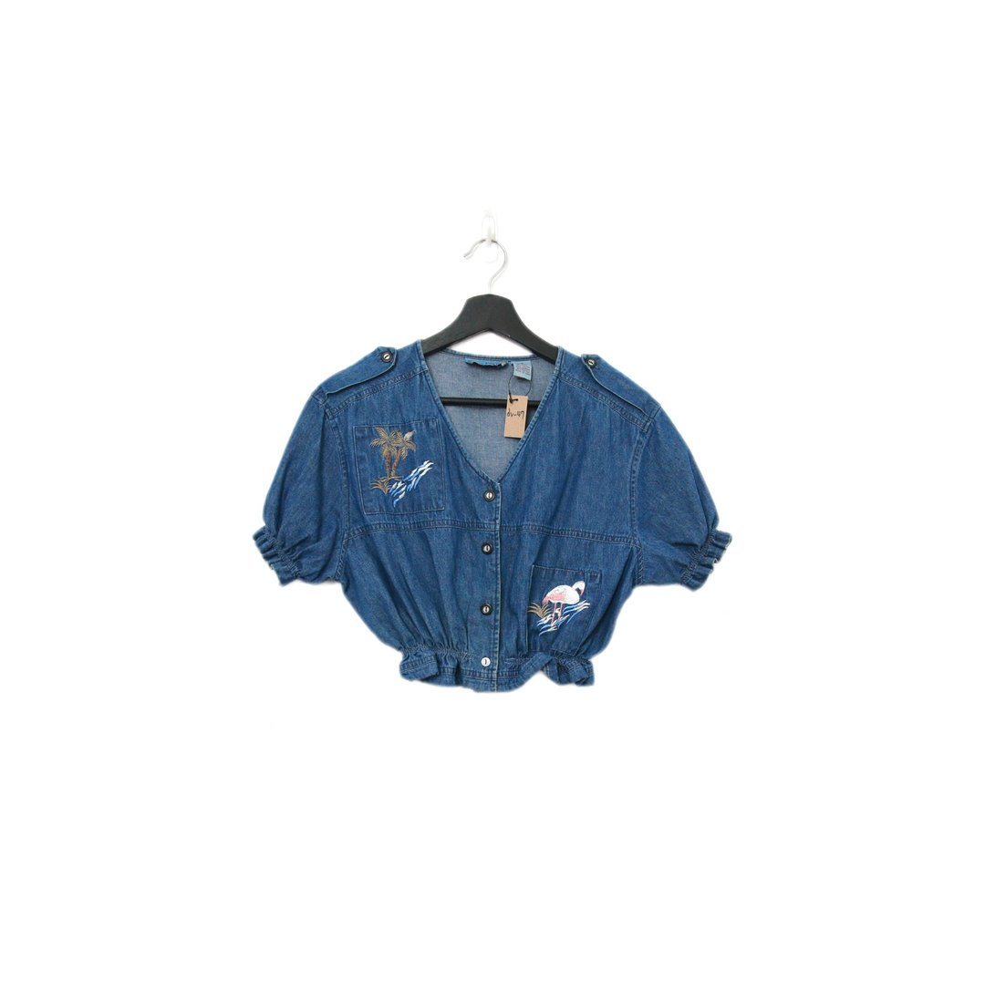 Back to Green-再制刺绣丹宁 椰子树 红鹤dv-47//vintage shirt - 女装衬衫 - 棉．麻 