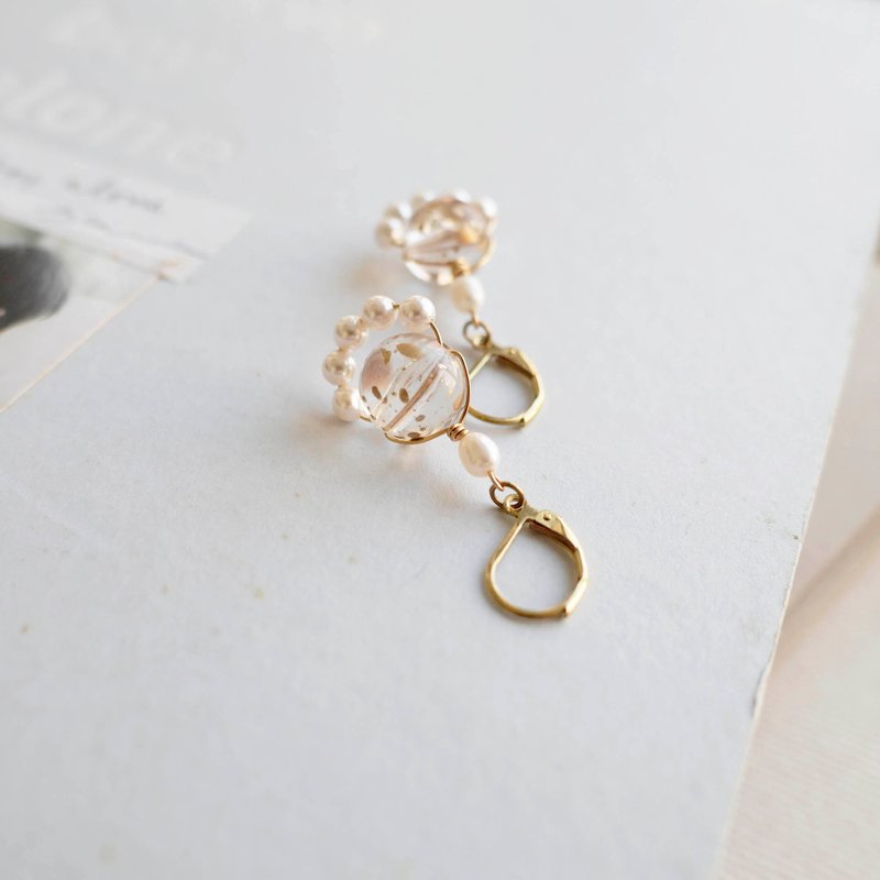 【下睫毛】 珍珠黄铜耳环 - 耳环/耳夹 - 珍珠 白色