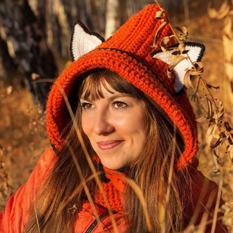 Crochet hooded cowl scarf Fox pattern pdf (electronic file, digital download) - 编织/刺绣/羊毛毡/裁缝 - 羊毛 橘色