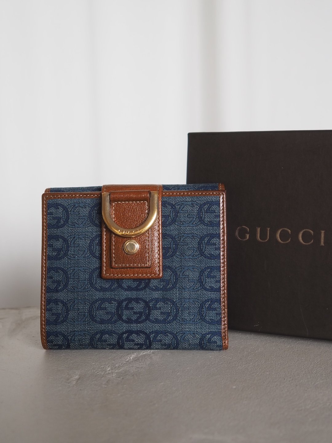 OLD GUCCI 复古 GUCCI GG 压纹 帆布 短夹 丹宁 复古 - 皮夹/钱包 - 棉 蓝色
