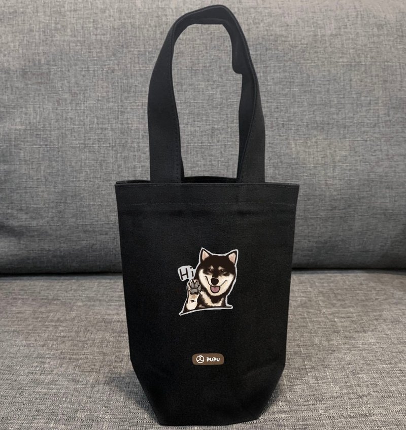 黑色系列-黑柴-Hi---台湾制棉麻布-文创柴犬-环保-饮料提袋-苍蝇 - 手提包/手提袋 - 棉．麻 白色