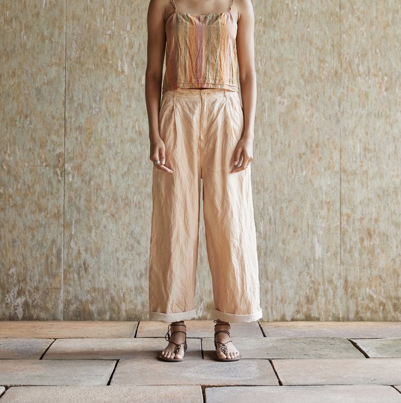 复古文青 纯棉植物染裤子 做旧直筒休闲裤 - 女装长裤 - 其他材质 