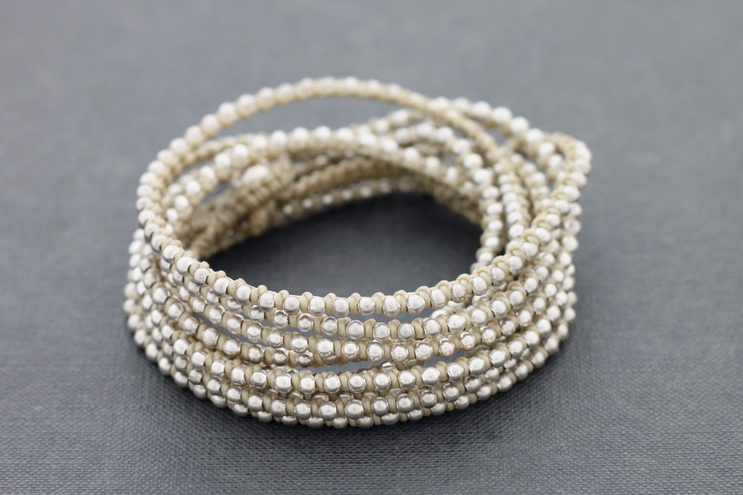 Ivory Silver Wrap Beaded Bracelets Woven Off White - 手链/手环 - 棉 白色