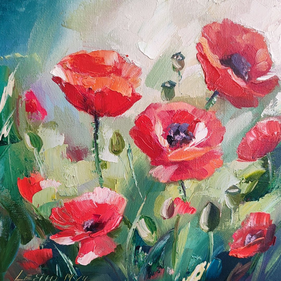 罂粟花油画罂粟小艺术红花艺术品花画 OIl Art - 墙贴/壁贴 - 其他材质 红色