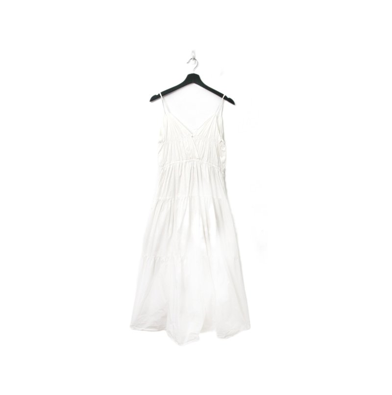 Back to Green-复古长洋装 细肩带 纯白Ls-50//vintage dress - 洋装/连衣裙 - 棉．麻 