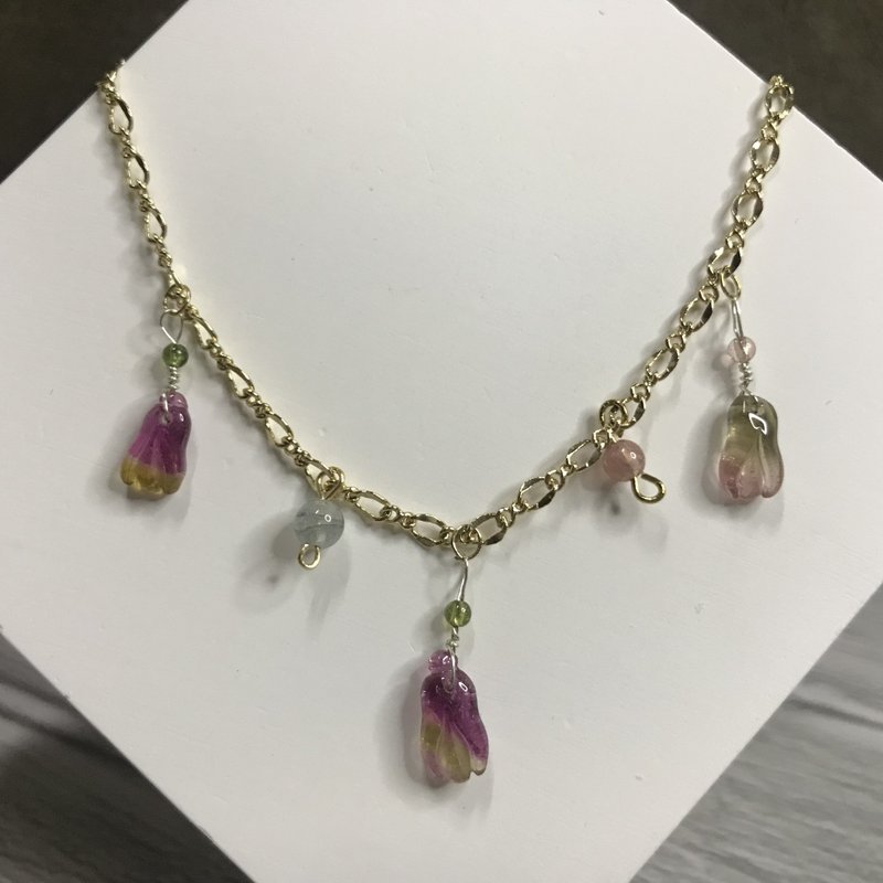 招财旺夫I西瓜碧玺电气石Tourmaline14K手链I糖果花花I情人节礼物 - 手链/手环 - 水晶 