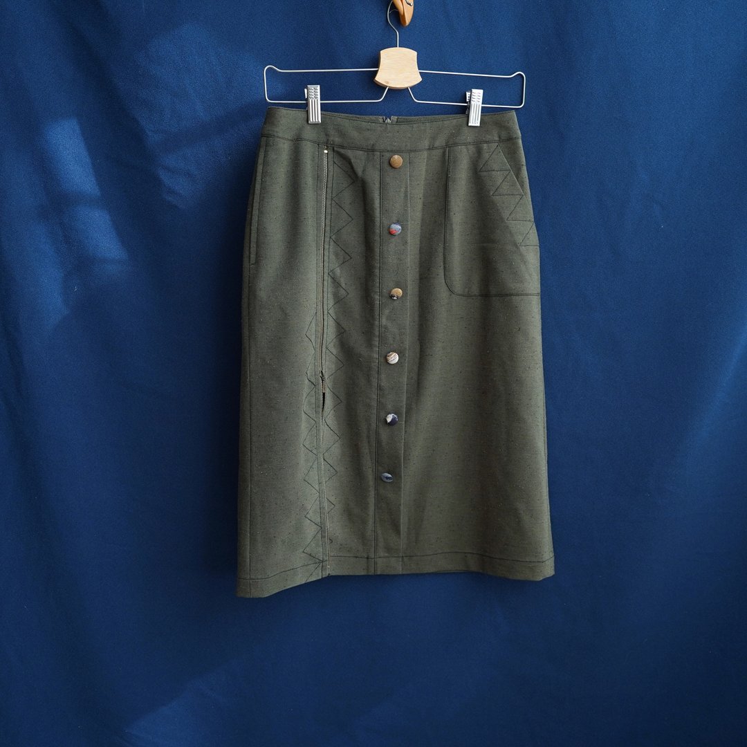 军绿拉链古着过膝中古裙 vintage - 裙子 - 棉．麻 绿色