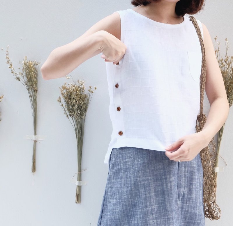 Hibiki Top : Linen White - 女装上衣 - 棉．麻 白色