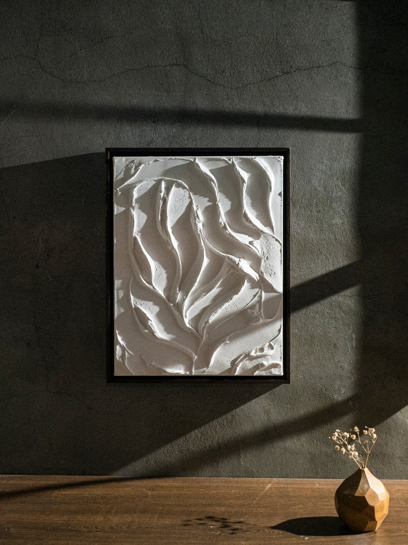 立体石膏画【植物的感觉】中 + 框  / 库存 / 只有一幅 - 画框/相框 - 水泥 白色