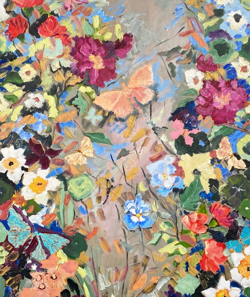 野花园 原版布面油画 印象派艺术 花卉画 墙面装饰艺术 - 墙贴/壁贴 - 其他材质 金色
