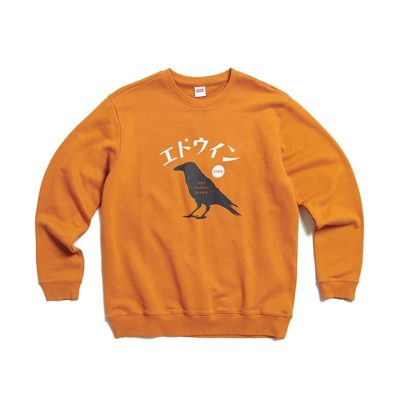 EDWIN 东京散策系列 乌鸦朋友厚长袖T恤-男女款 (黄褐色) - 中性连帽卫衣/T 恤 - 棉．麻 黄色