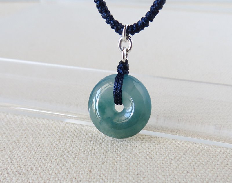 本命年【 岁岁平安】冰蓝飘花平安扣翡翠丝光编织项链*SF01*招财 - 锁骨链 - 宝石 多色