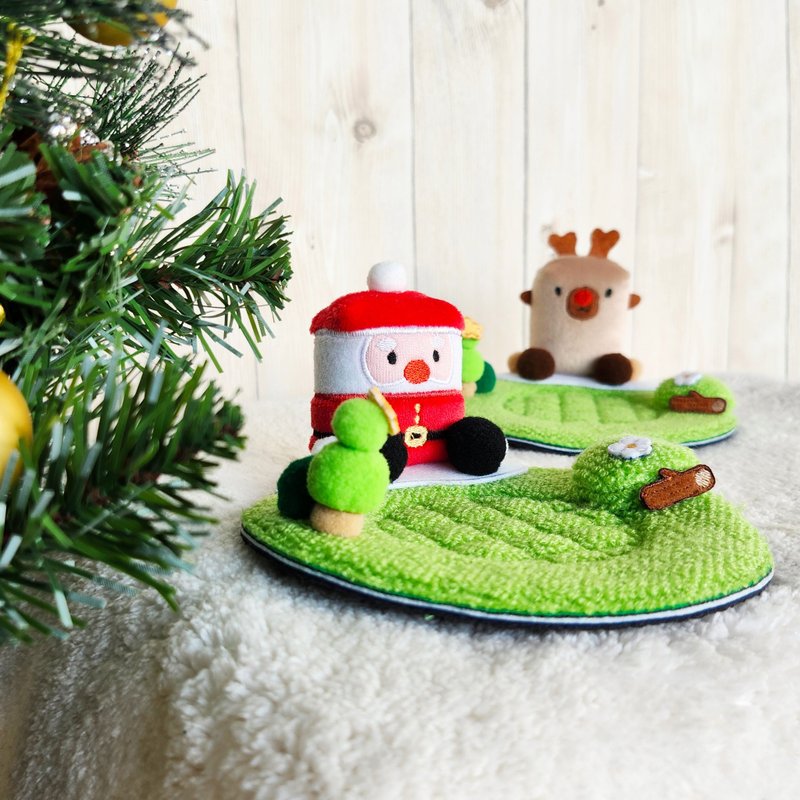 圣诞派对- 圣诞老公公 驯鹿  杯垫手机座 期间限定 - 杯垫 - 绣线 红色