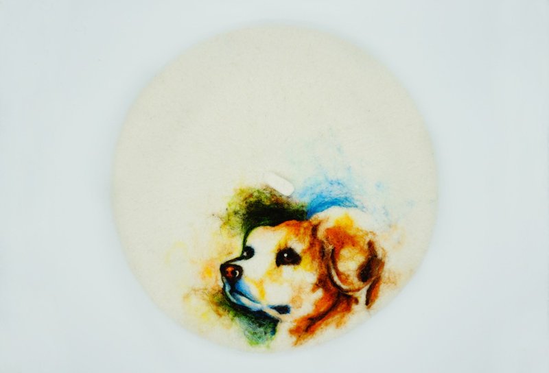 油画狗狗 羊毛毡贝雷帽画家帽 - 帽子 - 羊毛 白色