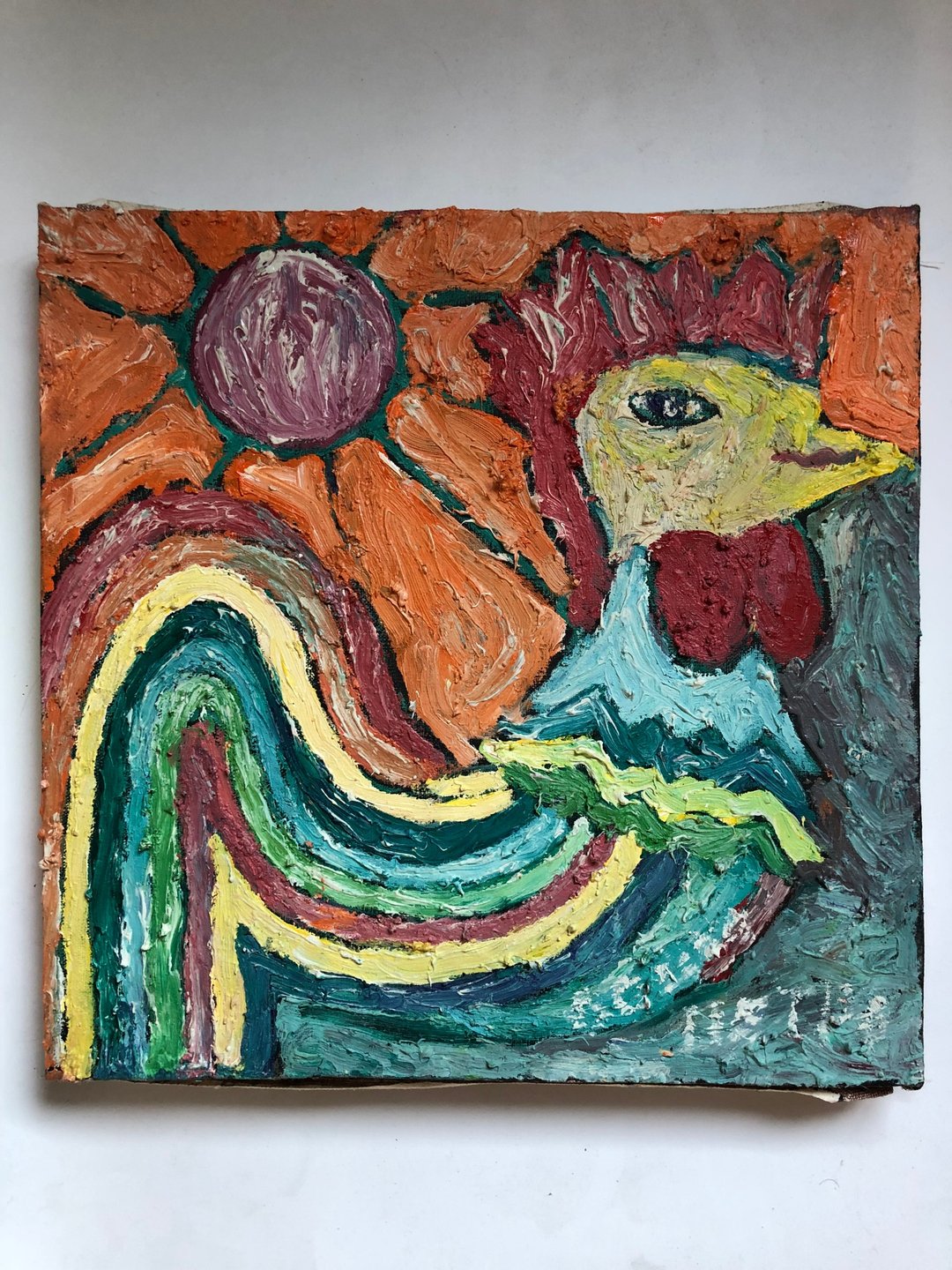 充满活力的纹理艺术油画，以色彩缤纷的风格化大公鸡雀特色 - 墙贴/壁贴 - 棉 多色