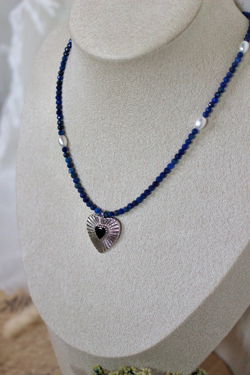 苍谧・手工天然石水晶项链(青金石)・九月诞生石/天蝎座守护石 - 项链 - 水晶 蓝色