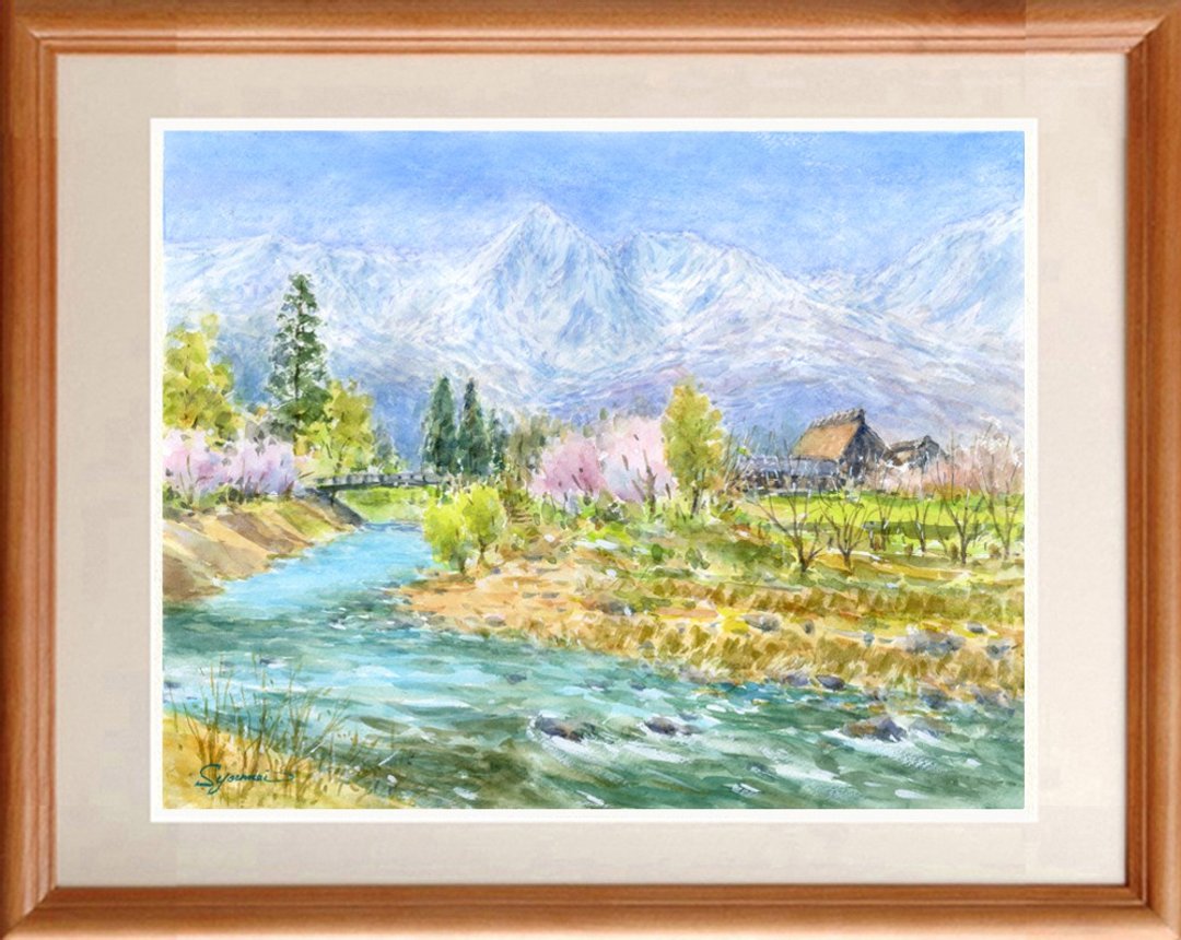 订制原创水彩画信浓北部的晚春 - 海报/装饰画/版画 - 纸 蓝色