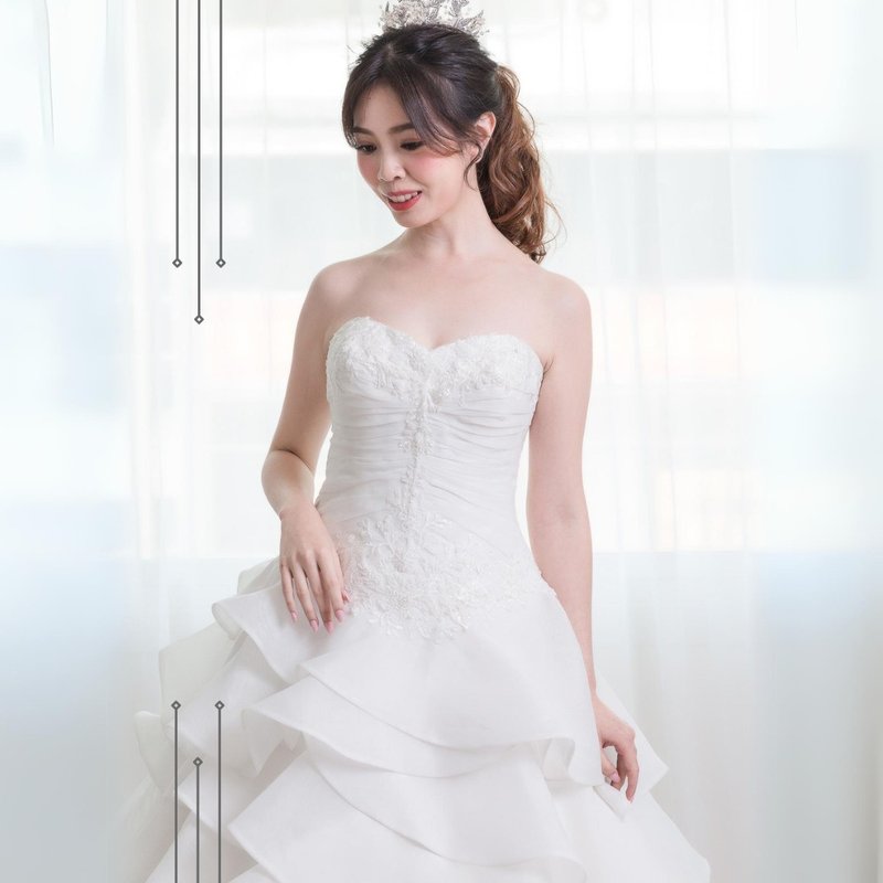 荷叶蛋糕裙白纱轻工缝珠蕾丝 - 晚装/礼服 - 聚酯纤维 白色