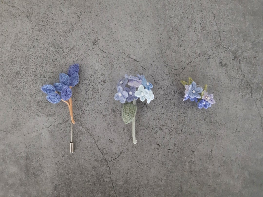 胸针! 绣球花 - 胸针 - 棉 蓝色