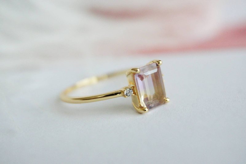 Natural Ametrine ring ,Silver 925 with Gold plated, - 戒指 - 纯银 紫色