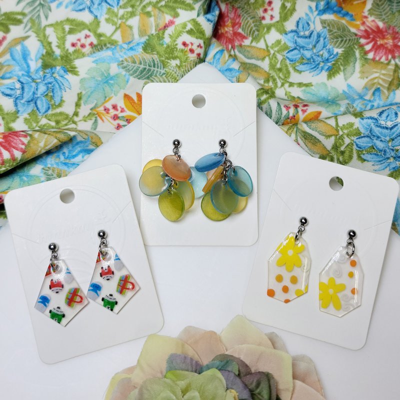 【组合优惠】透明感系列 手绘热缩片 耳环 任选三件组合 - 耳环/耳夹 - 不锈钢 