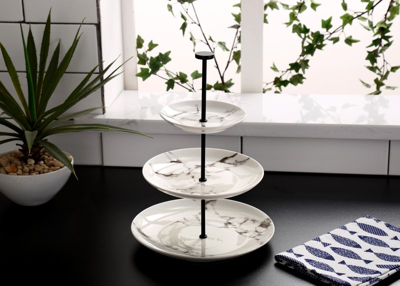 JEselect陶瓷大理石纹三层蛋糕盘/点心盘 - 摆饰 - 陶 
