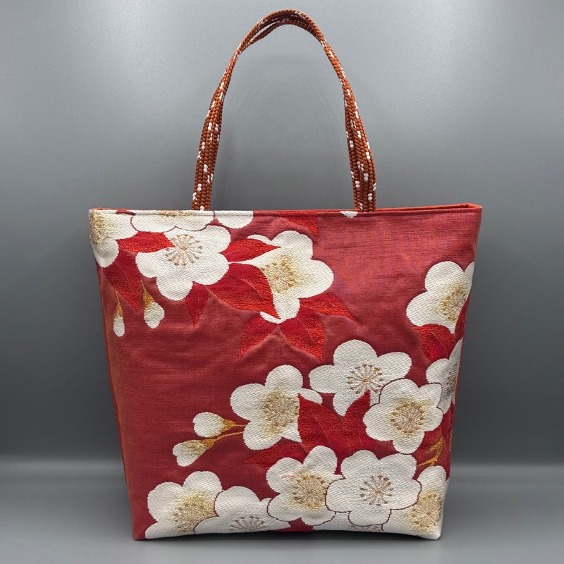 和服 腰带 改制 手工 托特包 红色 梅花 腰带绳 - 手提包/手提袋 - 丝．绢 红色