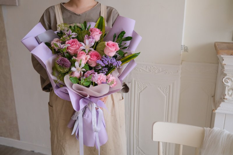 紫粉色系 玫瑰 鲜花花束/限台中地区 - 干燥花/捧花 - 植物．花 紫色